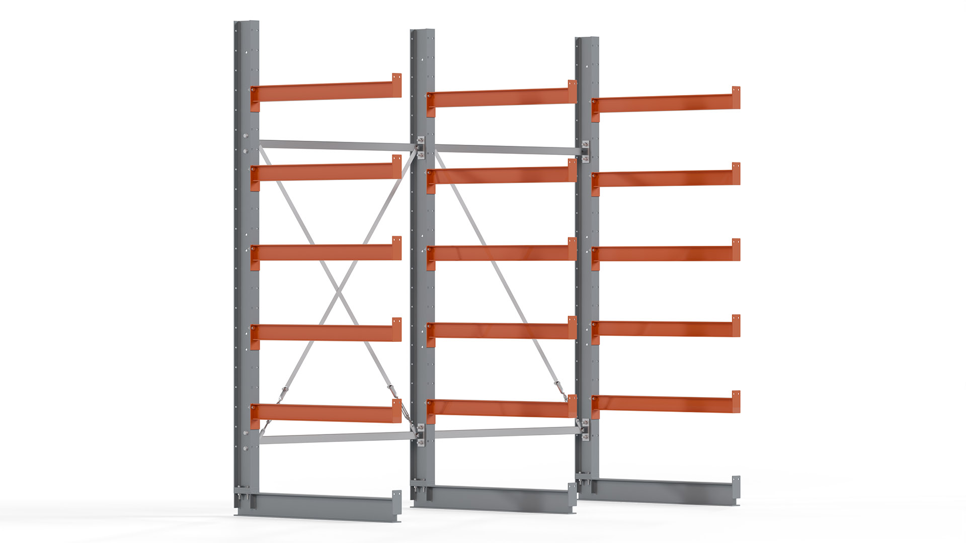 Kragarmregal KARL basic - lackiert - Breite: 256 cm - Höhe: 250 cm - Tiefe: 100 cm - Traglast je Kragarm: 450 kg - einseitig