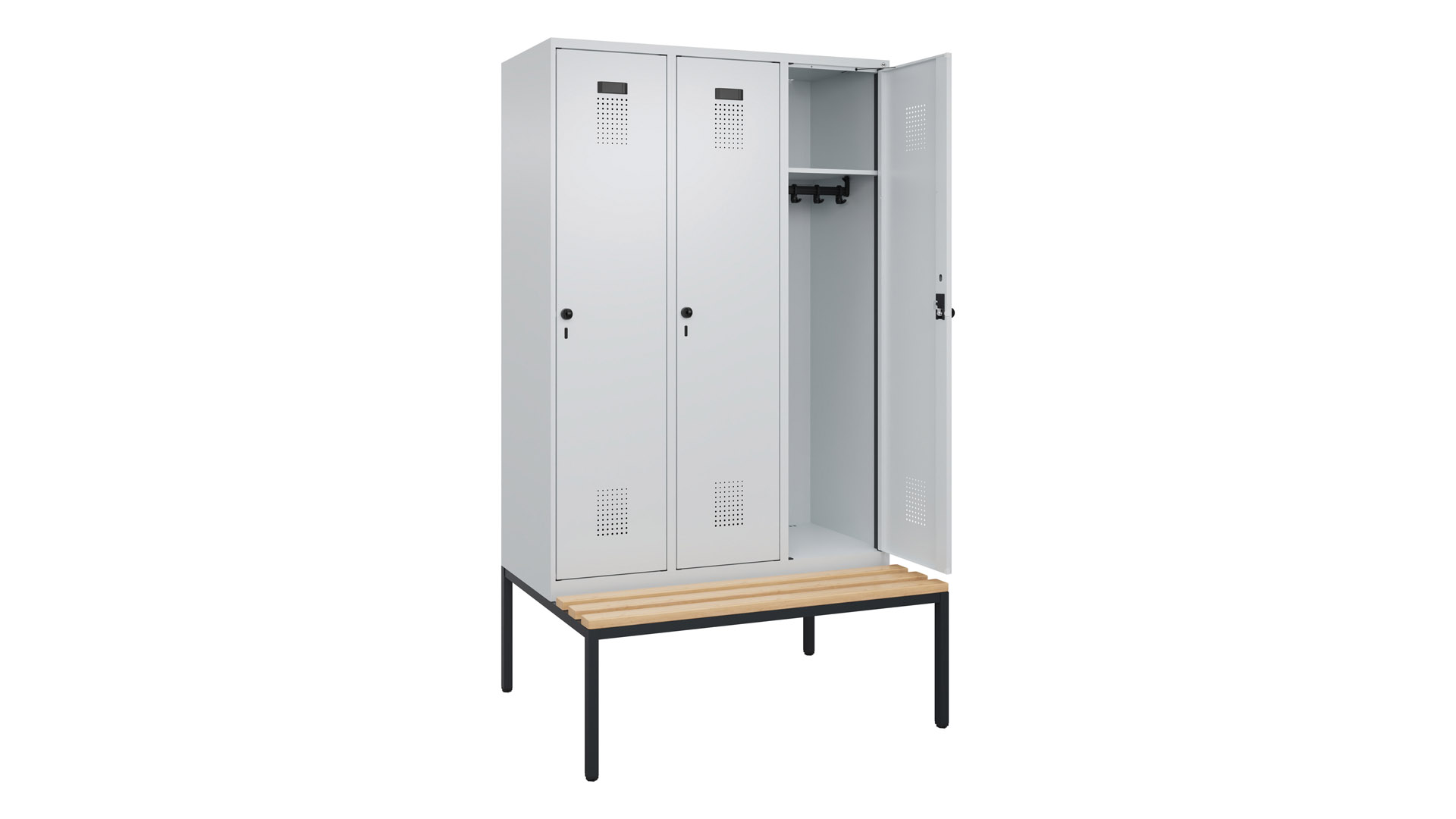 Spind - Garderobenschrank, Breite 120 cm, Höhe 212 cm, Tiefe 50 cm, 3 Abteile