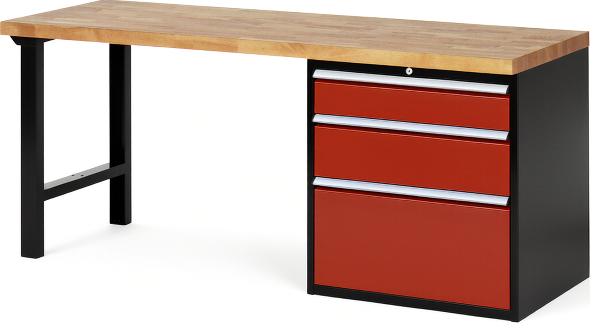 RAU Werkbank schwarz - rot - Breite 200 cm - Tiefe 70 cm - Höhe 84 cm - Buche-Massiv Arbeitsplatte 40 mm