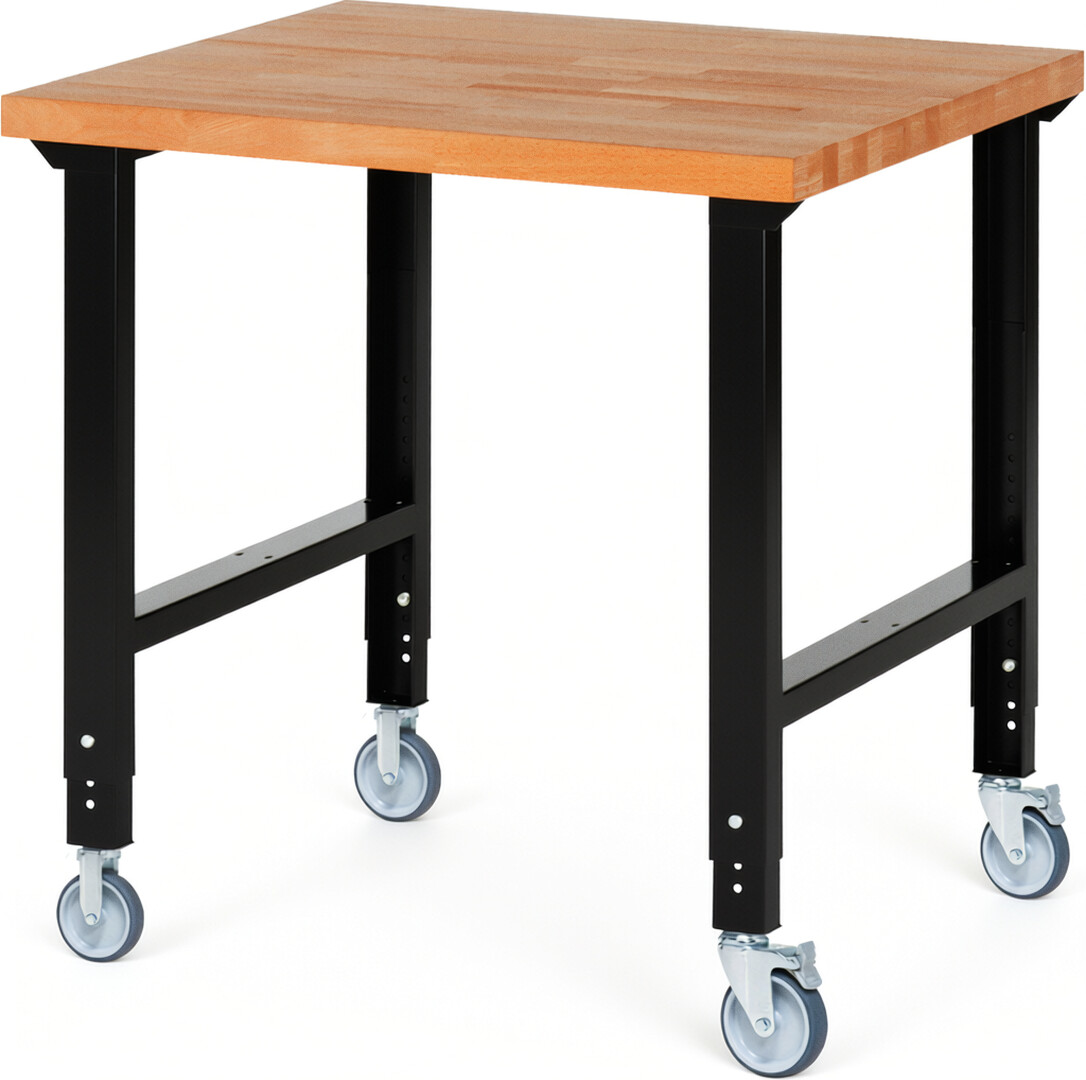 RAU Werkbank schwarz - Breite 100 cm - Tiefe 90 cm - Höhe 100 cm - Buche-Massiv Arbeitsplatte 40 mm