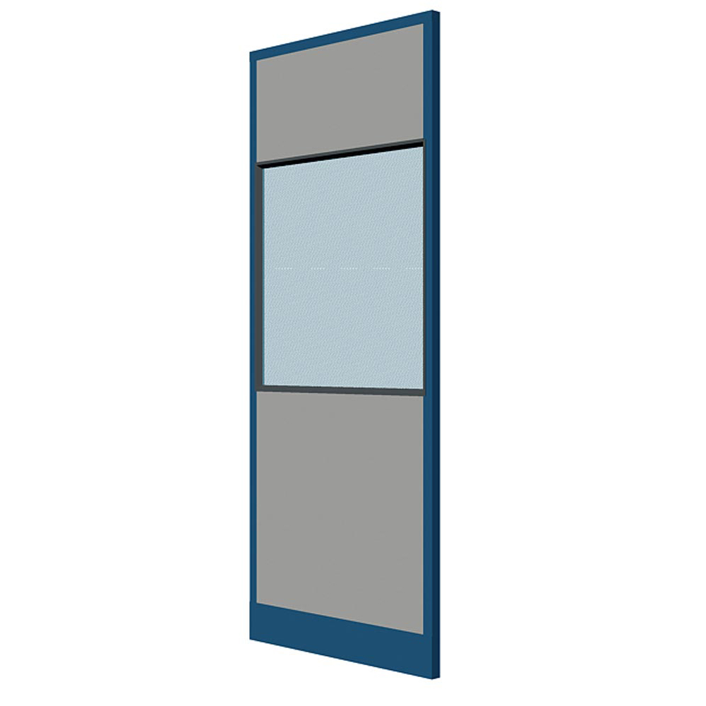 Sichtwandelement, Tür mit Fenster, Breite 1000 mm, RAL 9002 grauweiß, Rahmen RAL 5010 enzianblau