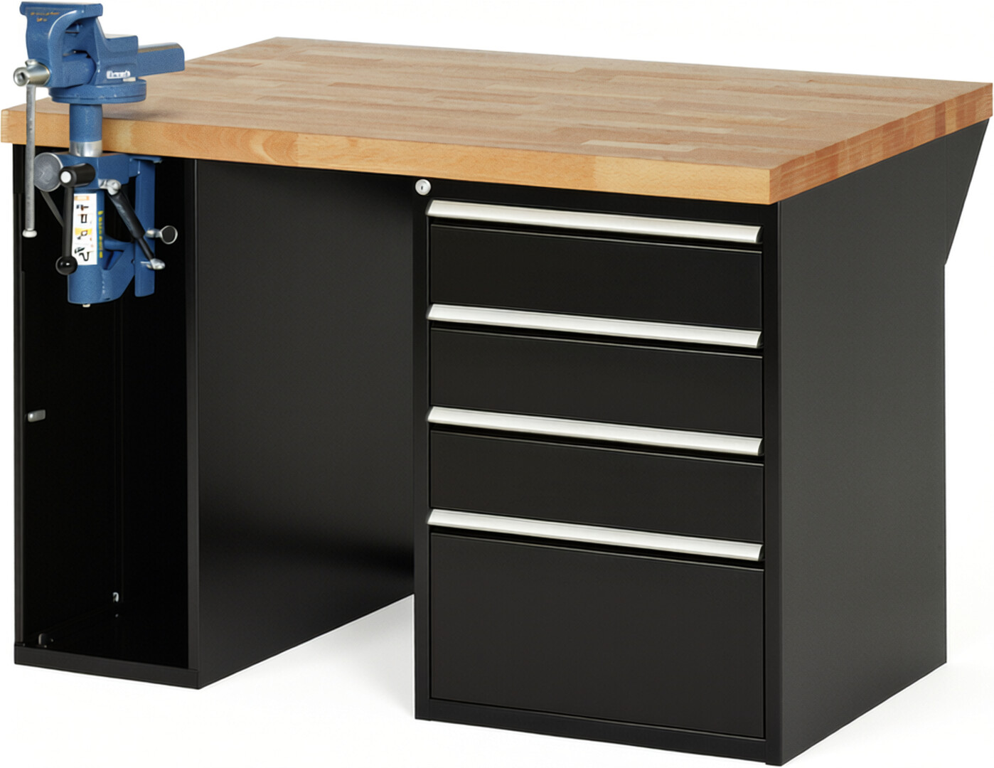 RAU Werkbank schwarz - Breite 125 cm - Tiefe 90 cm - Höhe 89 cm - Buche-Massiv Arbeitsplatte 40 mm