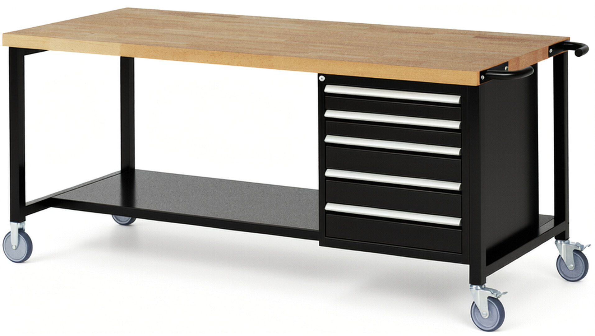 RAU Werkbank schwarz - Breite 200 cm - Tiefe 90 cm - Höhe 108 cm - Buche-Massiv Arbeitsplatte 40 mm