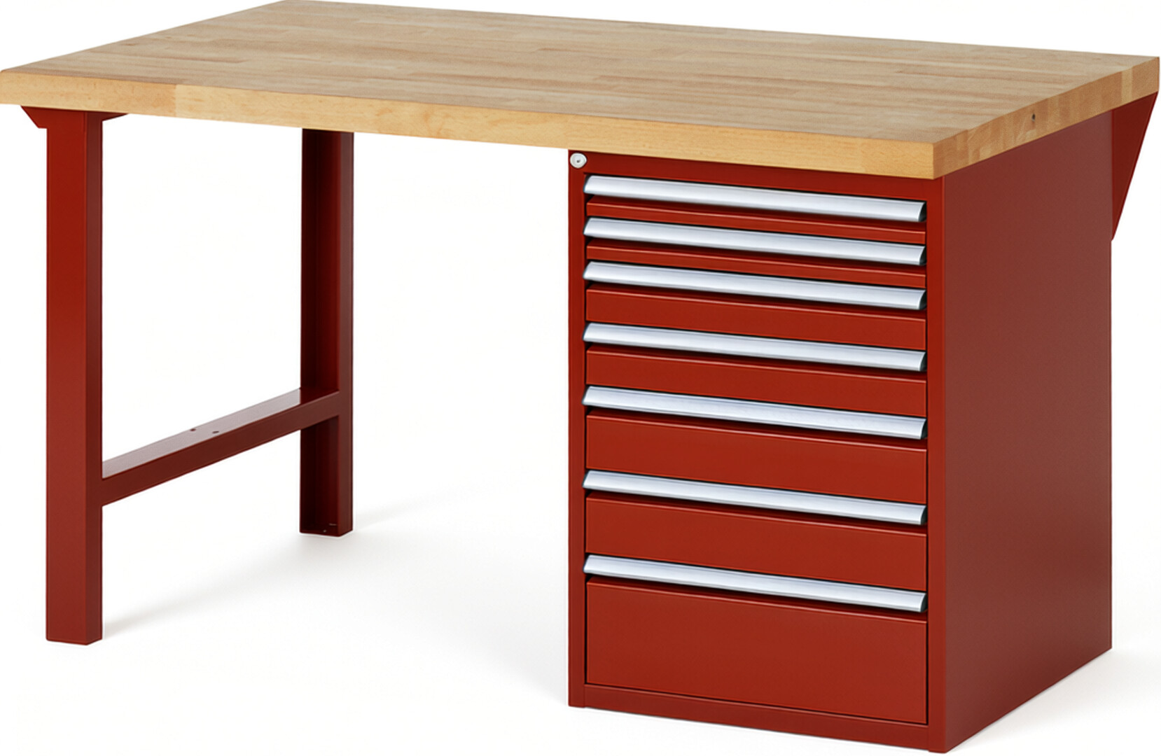 RAU Werkbank rot - Breite 150 cm - Tiefe 90 cm - Höhe 84 cm - Buche-Massiv Arbeitsplatte 40 mm