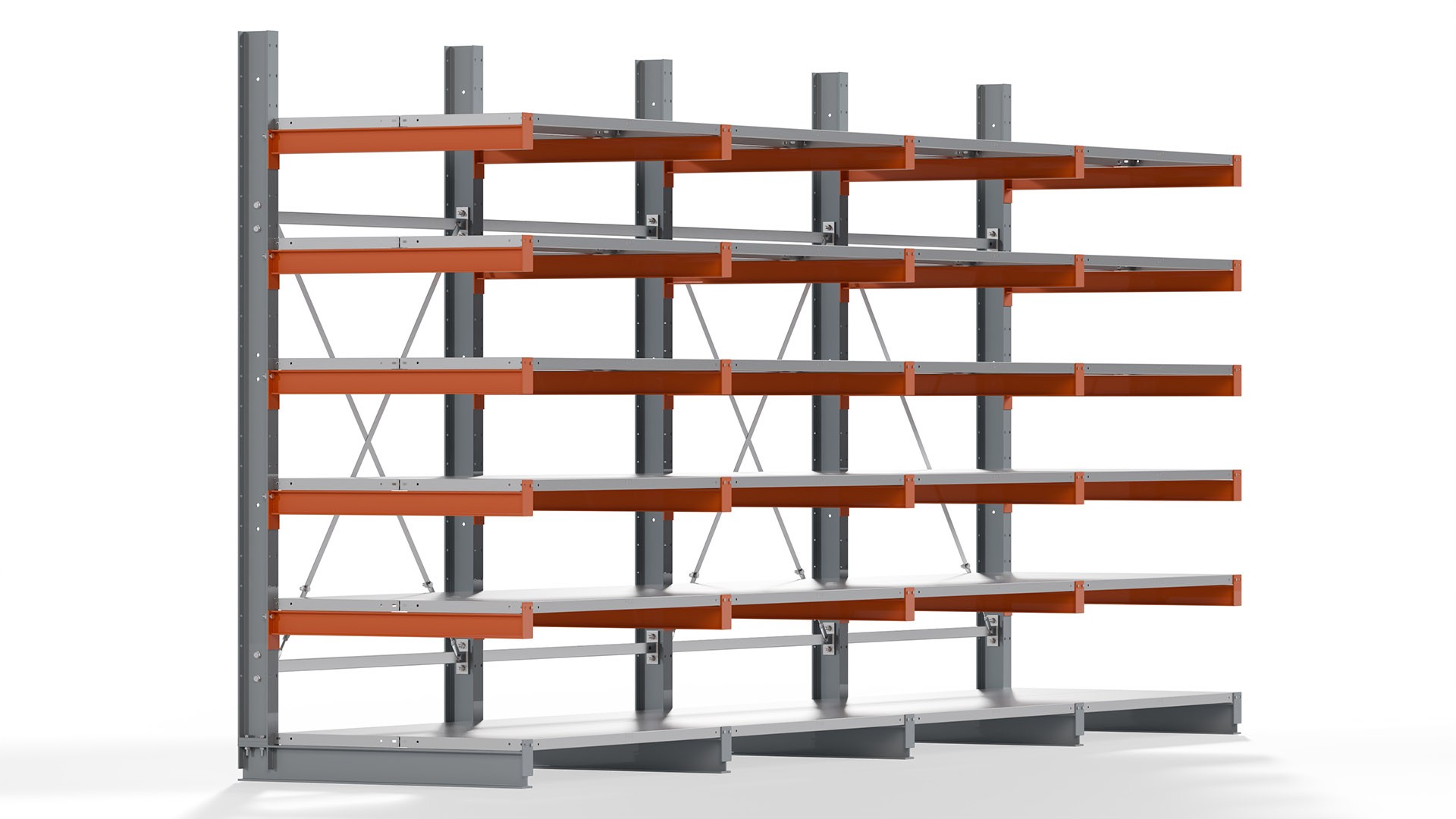 Kragarmregal KARL basic - lackiert - Breite: 512 cm - Höhe: 250 cm - Tiefe: 100 cm - Traglast je Kragarm: 450 kg - einseitig