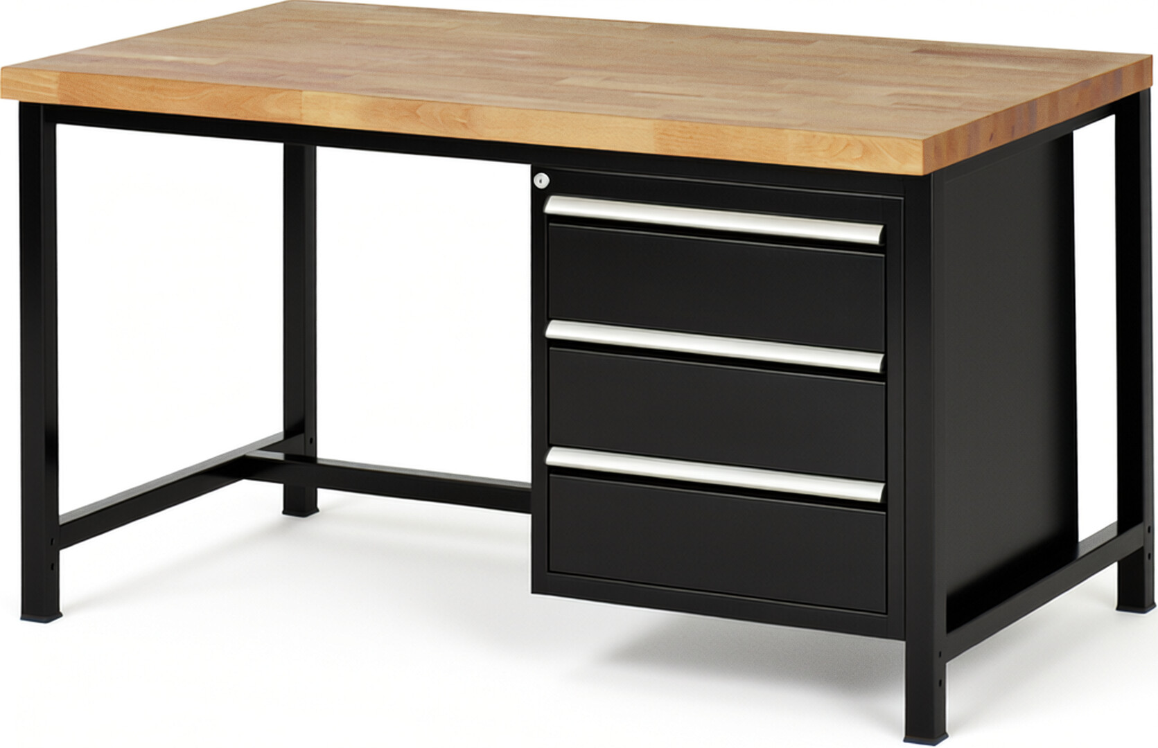 RAU Werkbank schwarz - Breite 150 cm - Tiefe 90 cm - Höhe 84 cm - Buche-Massiv Arbeitsplatte 40 mm