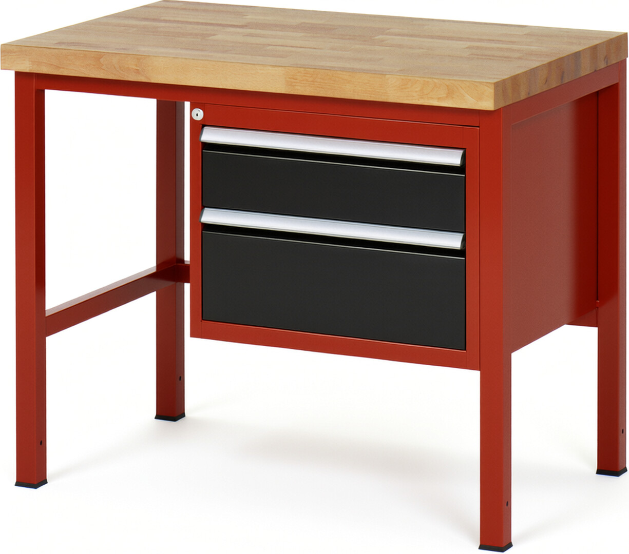 Werkbank Modell 8123 rot - schwarz, BxTxH 1000x700x840 mm,  Buche-Massiv Arbeitsplatte 40 mm,  2 Schubladen mit  Vollauszug 100 % und  SoftClosing