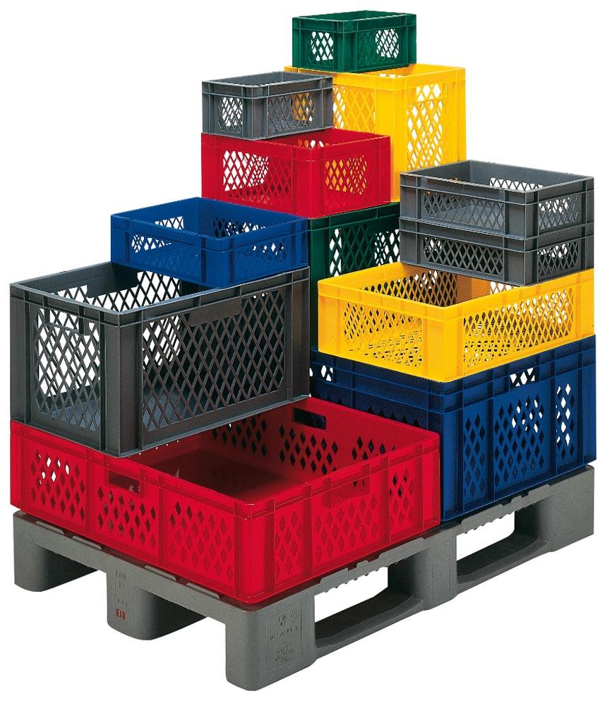 Euronormbehälter, PP, Boden geschlossen + Wände durchbrochen, Volumen 8,7 l, LxBxH 300x200x210 mm, Farbe gelb, VE 6 Stück