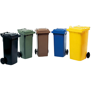 Mülltonnen aus Kunststoff,  Volumen 120 l, BxTxH 480x555x945 mm, Farbe braun