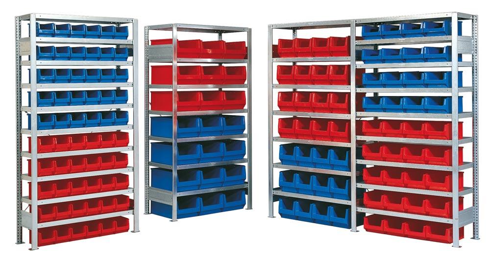 Kleinteileregal, Magazinregal - Robustes Regalsystem für Sichtlagerkästen - Grundfeld mit 60 Kästen - Sortimentsregal - Sichtlagerboxen - 2.000 x 1.060 x 325 mm (HxBxT)