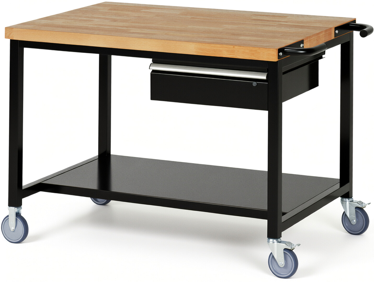 RAU Werkbank schwarz - Breite 125 cm - Tiefe 90 cm - Höhe 88 cm - Buche-Massiv Arbeitsplatte 40 mm