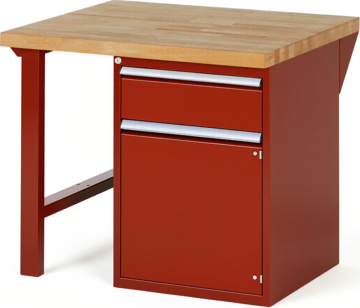 RAU Werkbank rot - Breite 100 cm - Tiefe 90 cm - Höhe 84 cm - Buche-Massiv Arbeitsplatte 40 mm