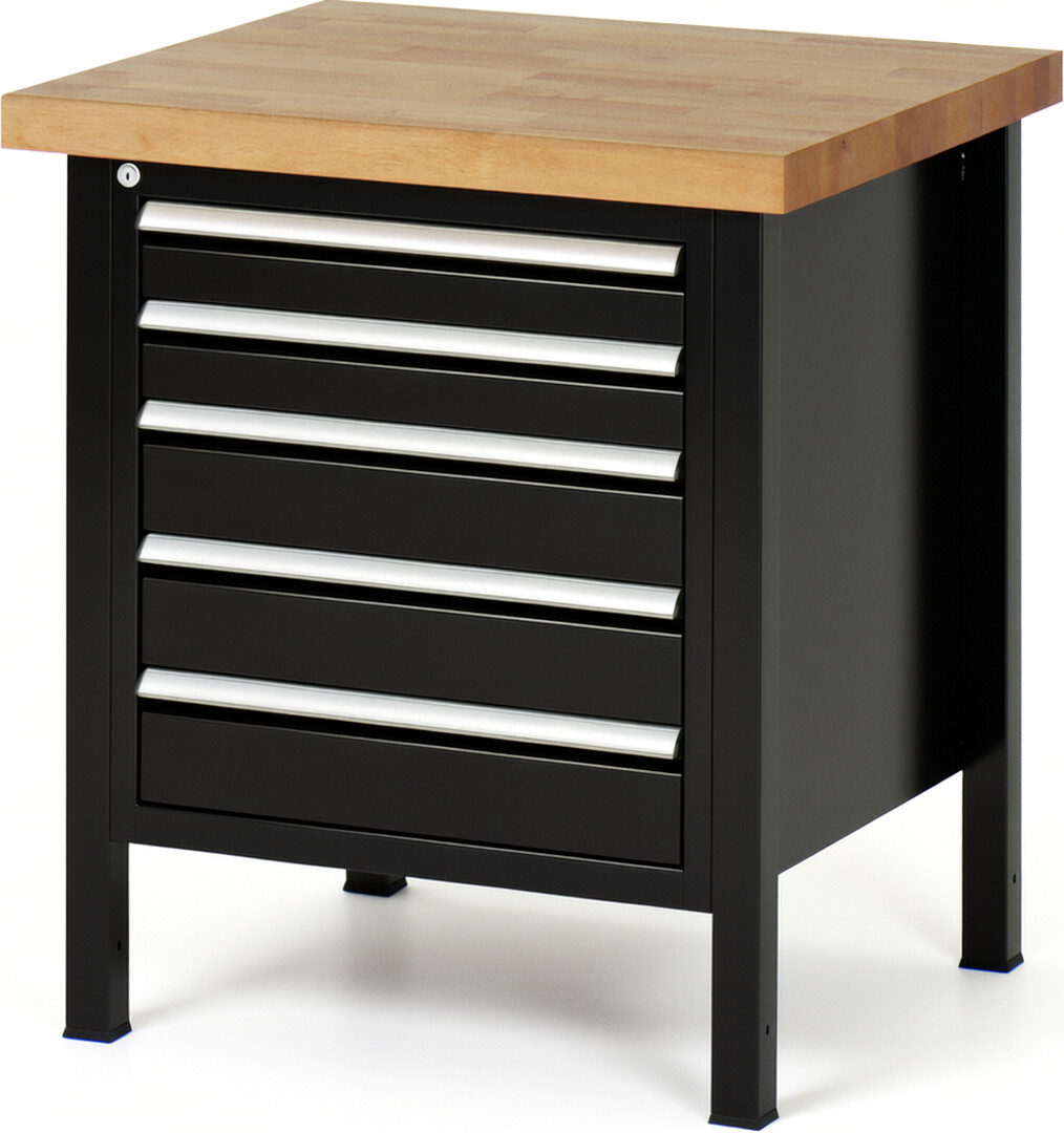 RAU Werkbank schwarz - Breite 75 cm - Tiefe 70 cm - Höhe 104 cm - Buche-Massiv Arbeitsplatte 40 mm