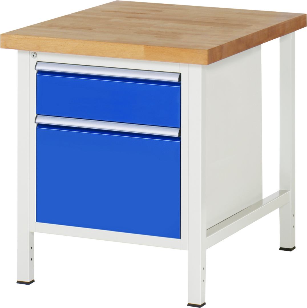 Werkbank Modell 8156 schwarz, BxTxH 750x900x840 mm,  Buche-Massiv Arbeitsplatte 40 mm,  2 Schubladen mit  Vollauszug 100 % und  SoftClosing