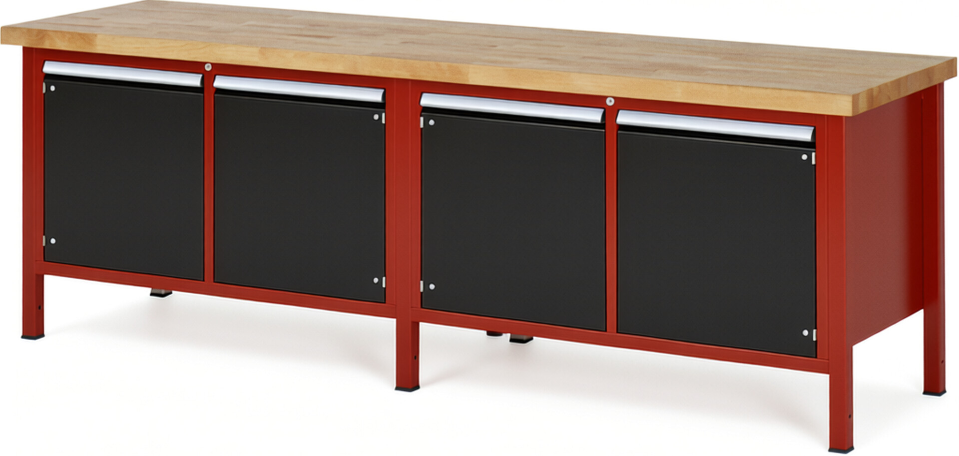 Werkbank Modell 8465 rot - schwarz, BxTxH 2500x700x840-1040 mm,  Buche-Massiv Arbeitsplatte 40 mm