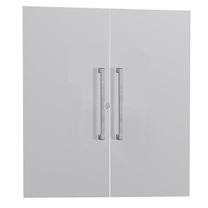 Flügeltüren-Vorbausatz, BxH 760x700 mm, 2 OH, Edelstahlgriffe, Schloss, weiß