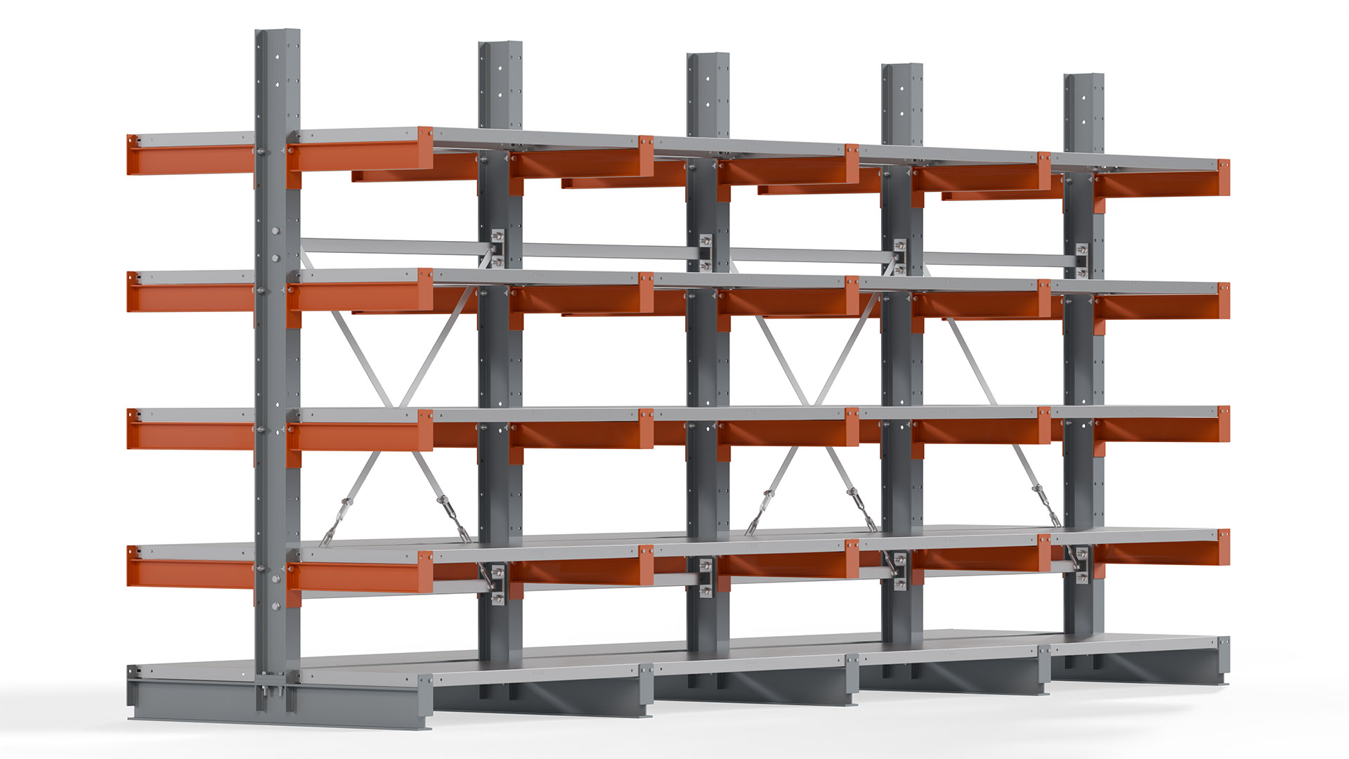 Kragarmregal KARL basic - lackiert - Breite: 400 cm - Höhe: 200 cm - Tiefe: 50 cm - Traglast je Kragarm: 870 kg - beidseitig
