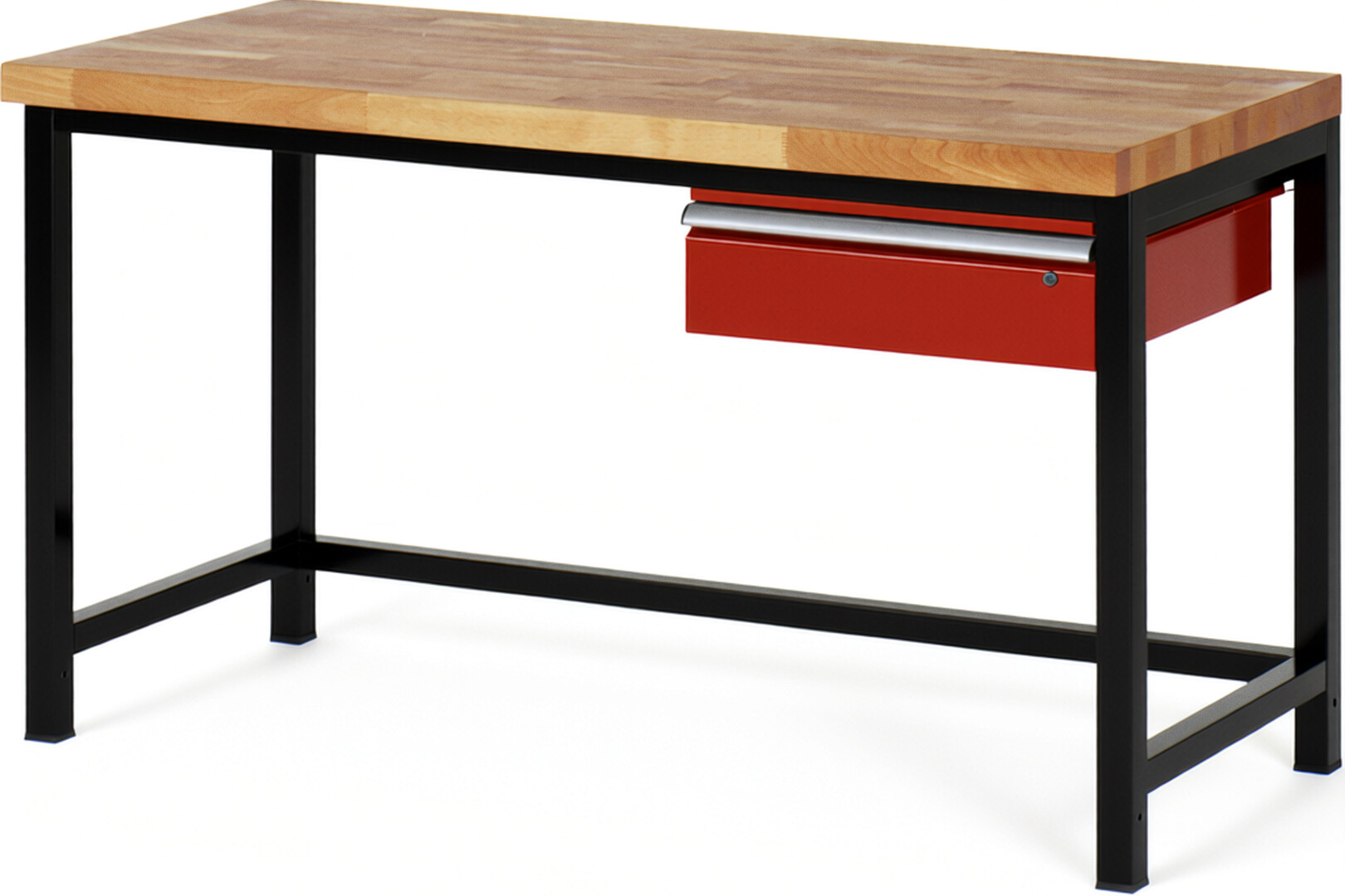 RAU Werkbank schwarz - rot - Breite 150 cm - Tiefe 70 cm - Höhe 104 cm - Buche-Massiv Arbeitsplatte 40 mm