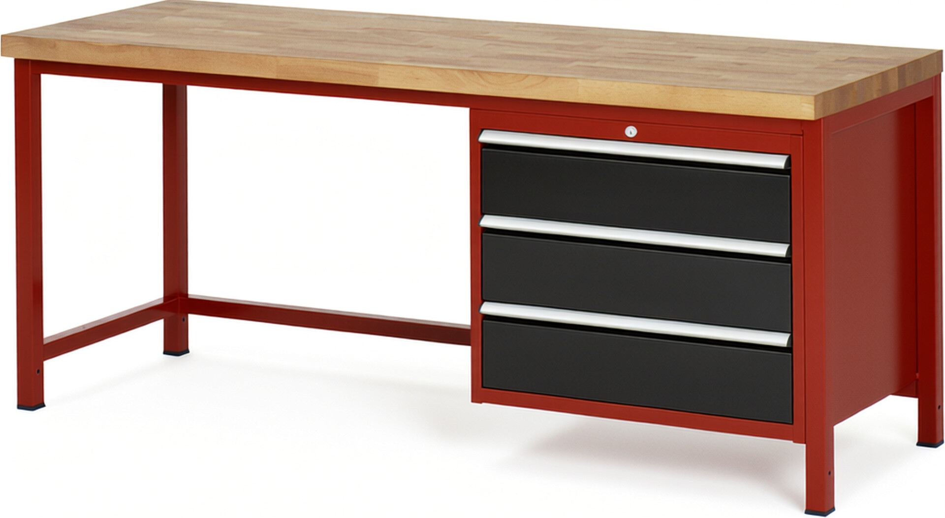 RAU Werkbank rot - schwarz - Breite 200 cm - Tiefe 70 cm - Höhe 104 cm - Buche-Massiv Arbeitsplatte 40 mm