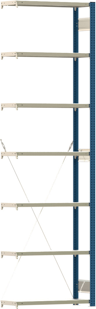 Fachbodenregal mit Tiefenriegel - 150 kg - (HxBxT) 3.000 x 875 x 300 mm - Anbauregal - Rahmen enzianblau - Böden verzinkt