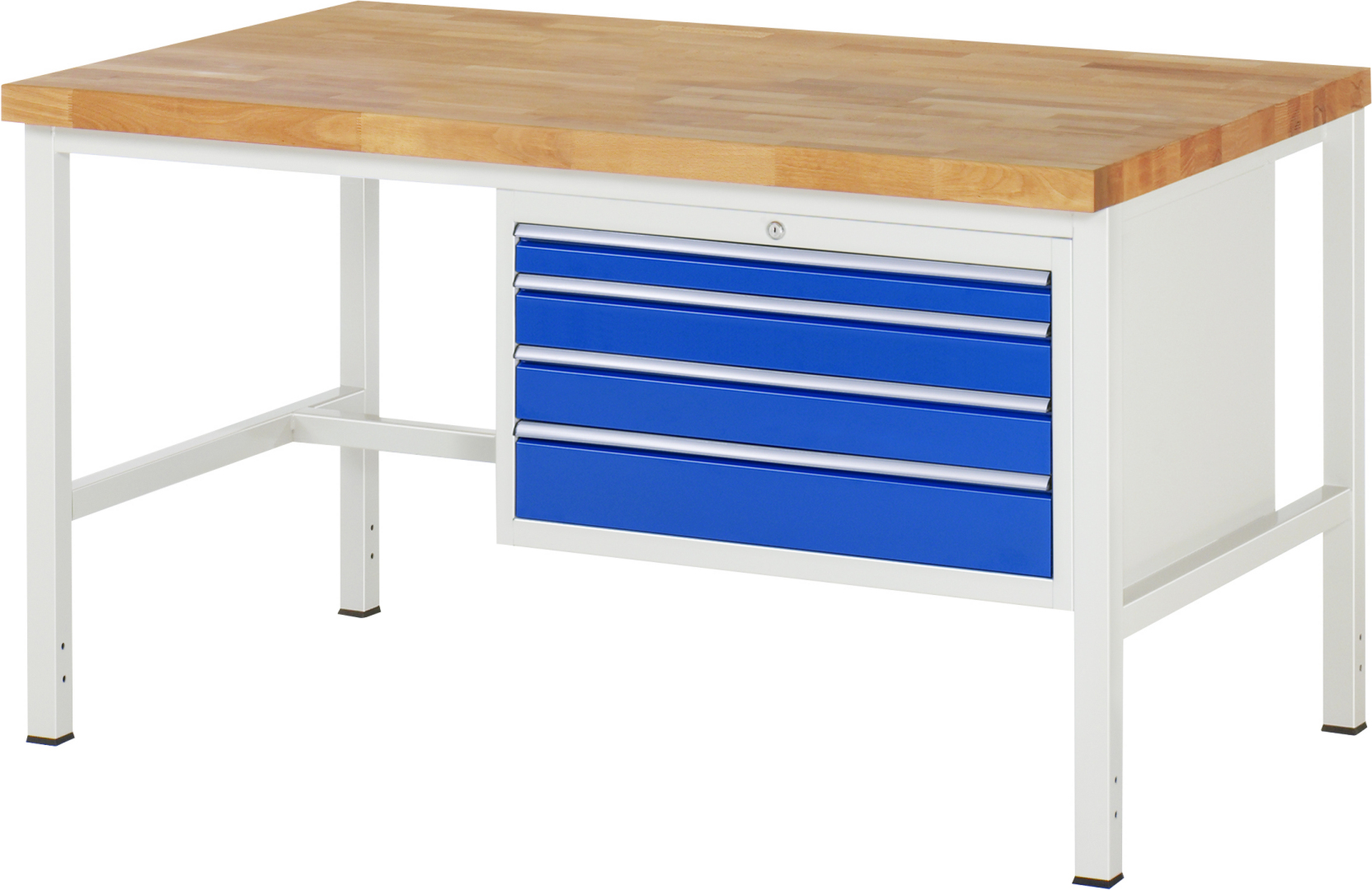 Werkbank Modell 8232,  BxTxH 1500x900x840 mm,  Buche-Massiv Arbeitsplatte 40 mm,  4 Schubladen mit  Auszug 90 %