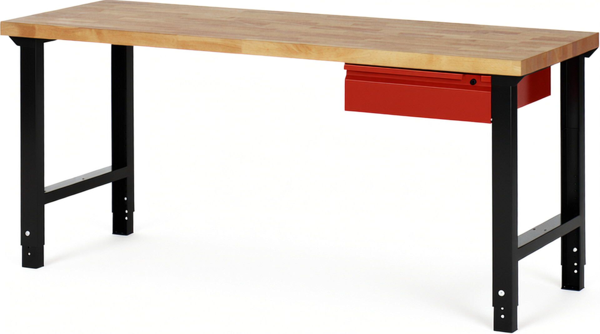 Werkbank schwarz - rot, Breite 200 cm, Tiefe 70 cm, Höhe 114 cm, 1 Schublade(n), Platte: Buche-Massiv-Arbeitsplatte