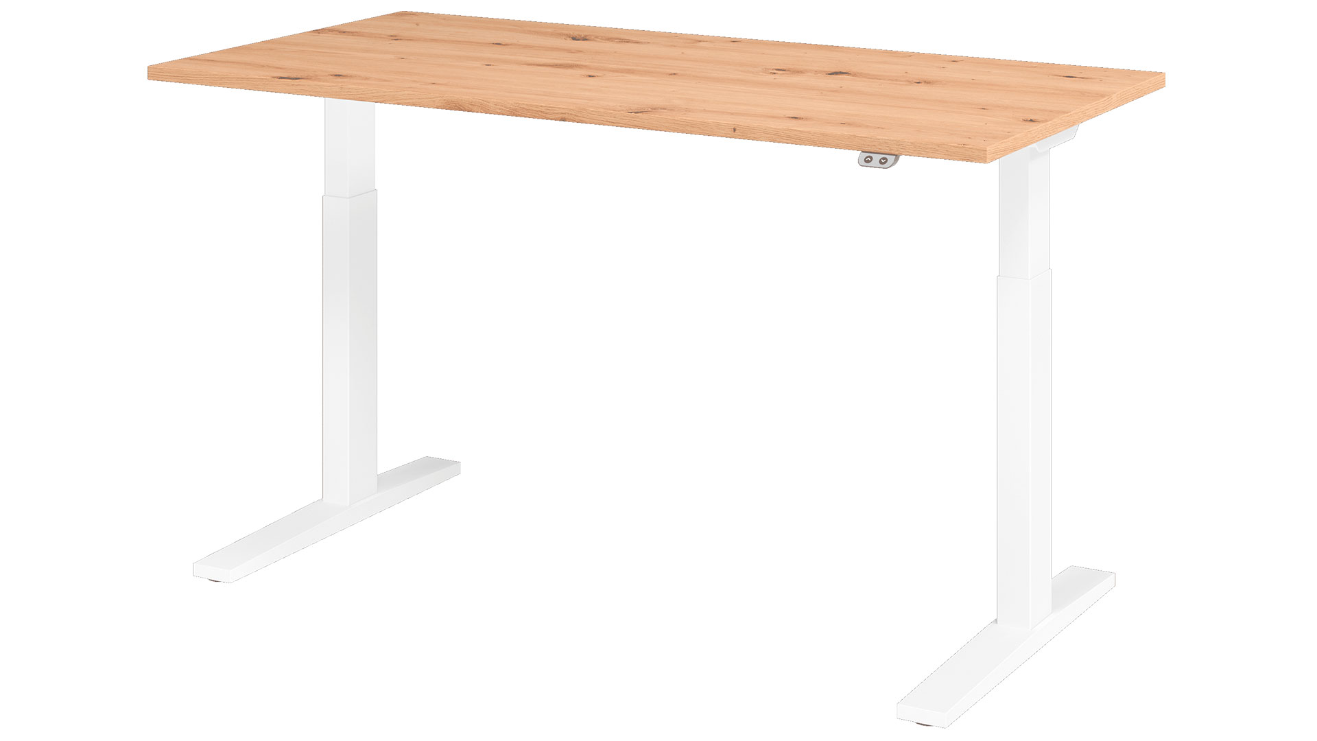Schreibtisch, elektrisch höhenverstellbar, BxTxH 1600x800x700-1200 mm, C-Fuß in weiß, Platte asteiche
