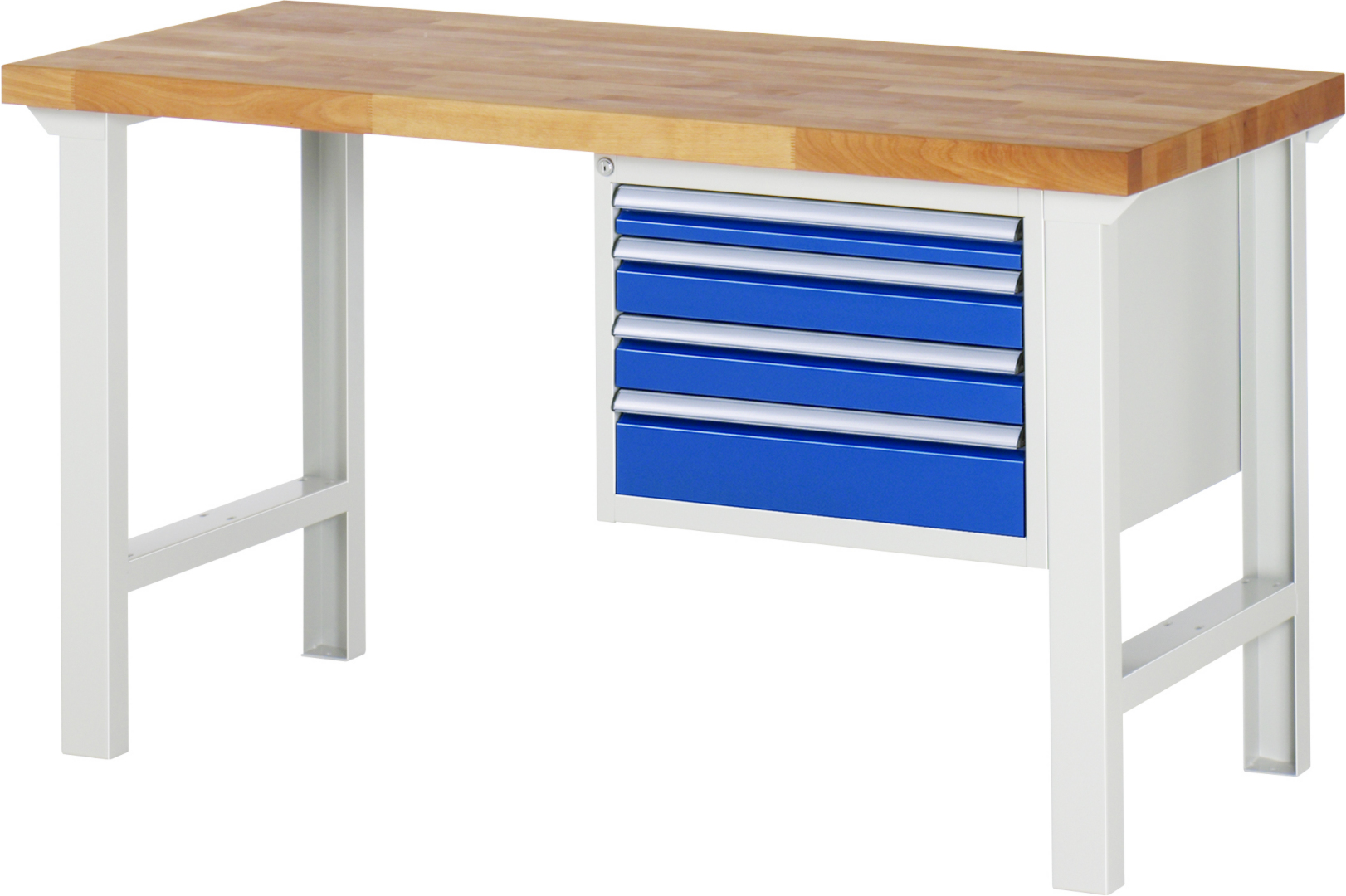 Werkbank Modell 7132 rot - schwarz, BxTxH 1500x700x840 mm,  Buche-Massiv Arbeitsplatte 40 mm,  4 Schubladen mit  Auszug 90 %