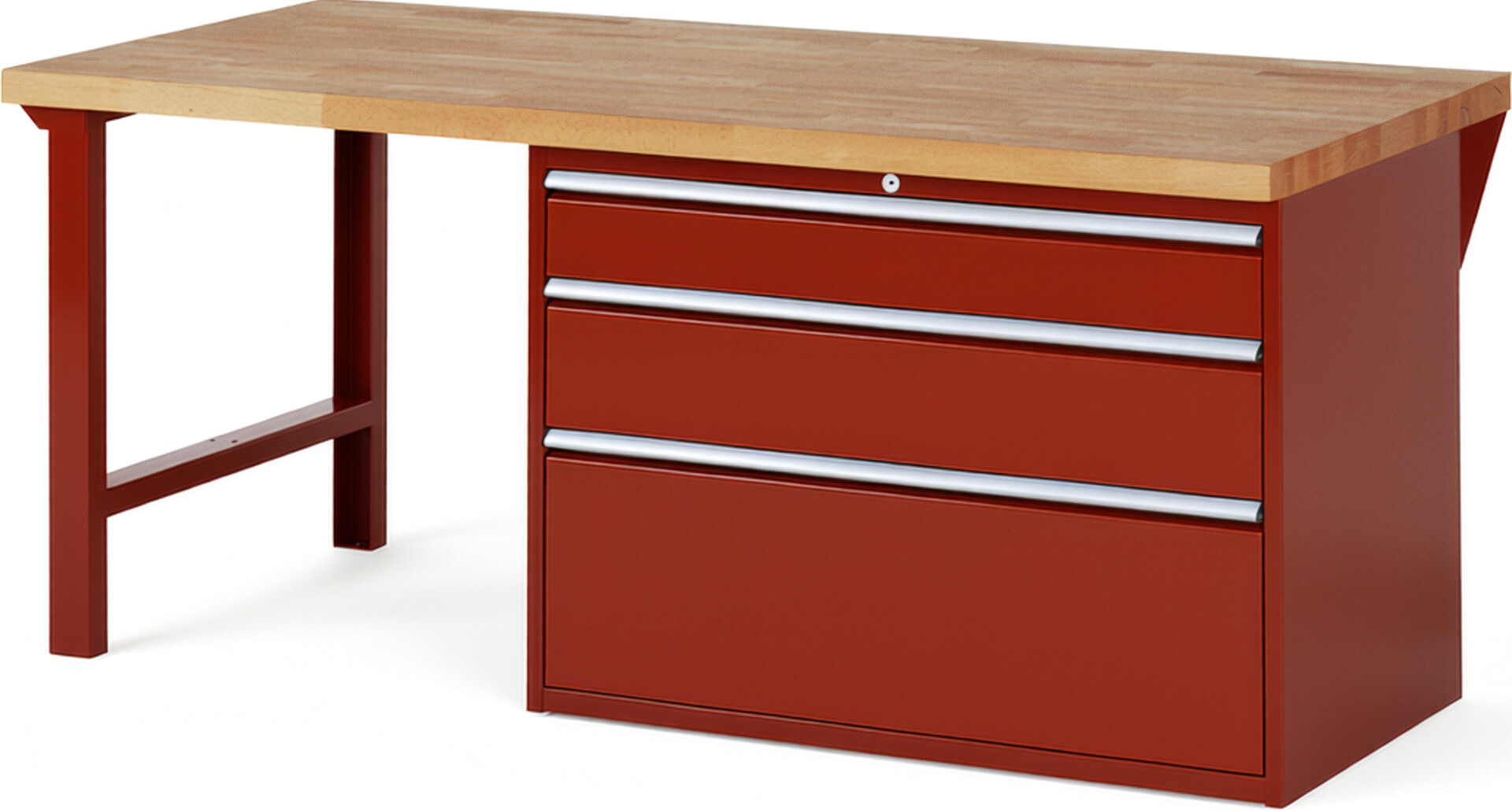 RAU Werkbank rot - Breite 200 cm - Tiefe 90 cm - Höhe 84 cm - Buche-Massiv Arbeitsplatte 40 mm