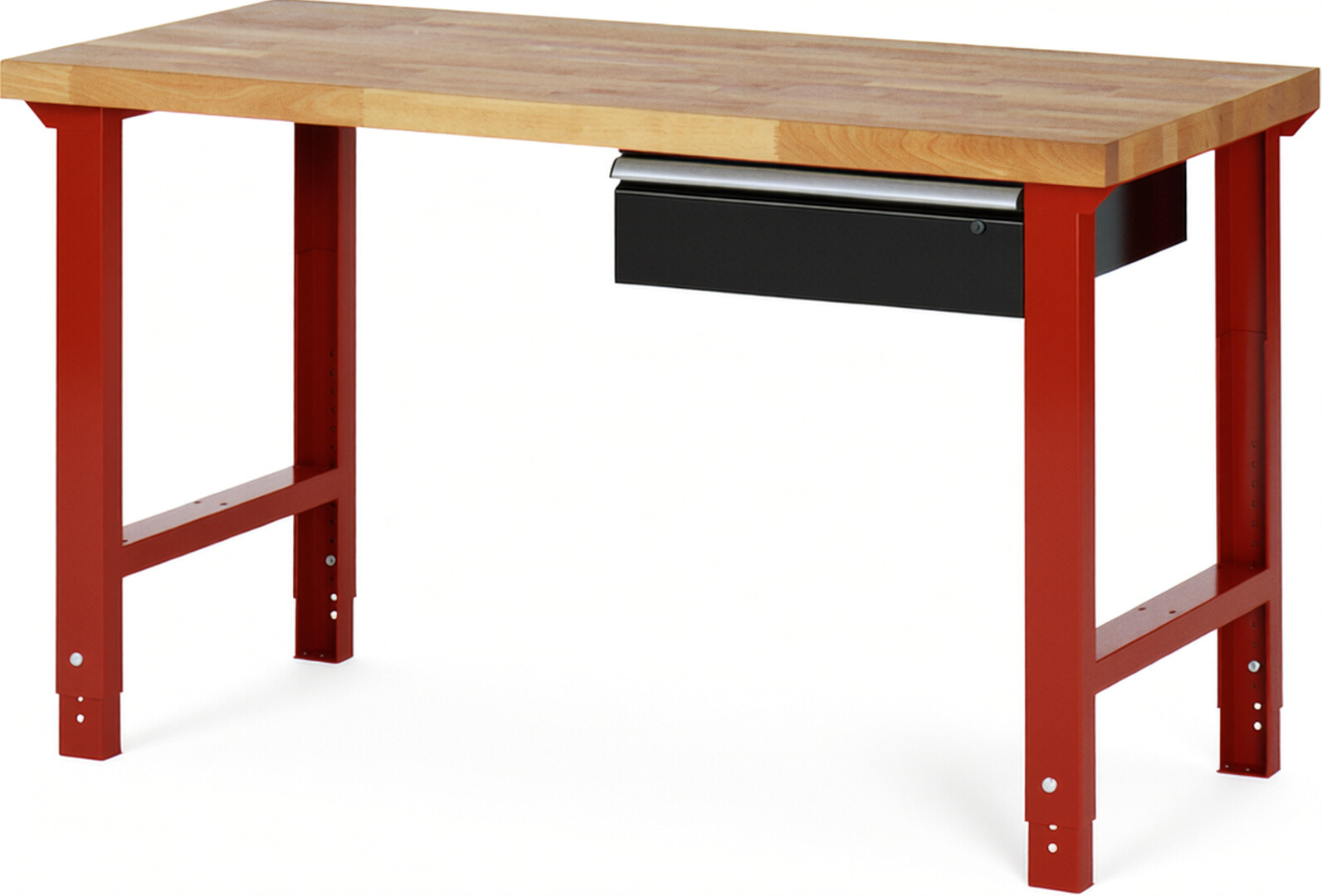 Werkbank Modell 7001 rot - schwarz, BxTxH 1500x700x790-1140 mm,  Buche-Massiv Arbeitsplatte 40 mm,  1 Schublade mit  Auszug 90 %