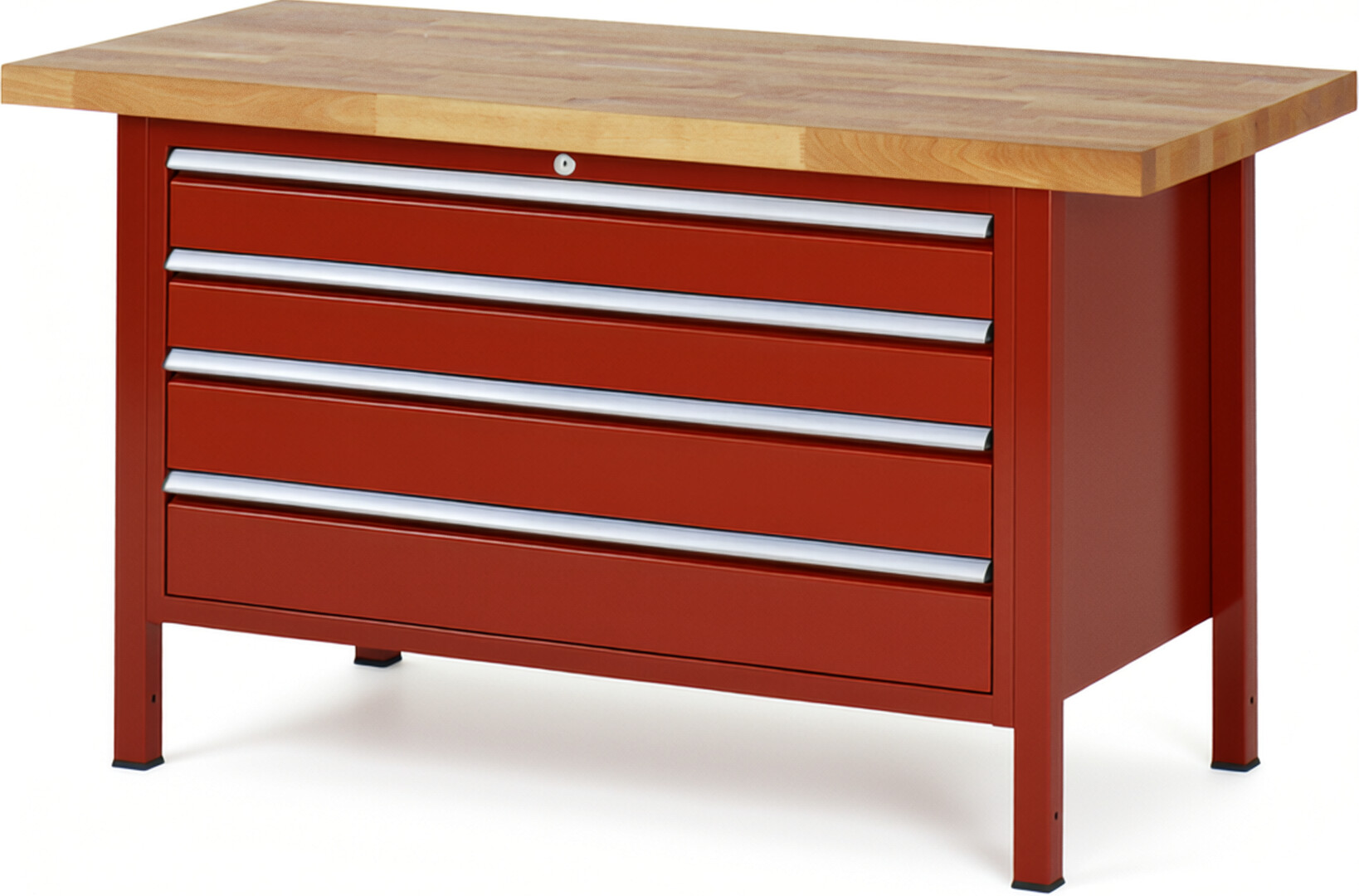 Werkbank Modell 8362 rot, BxTxH 1500x700x840-1040 mm,  Buche-Massiv Arbeitsplatte 40 mm,  4 Schubladen mit  Vollauszug 100 % und  SoftClosing