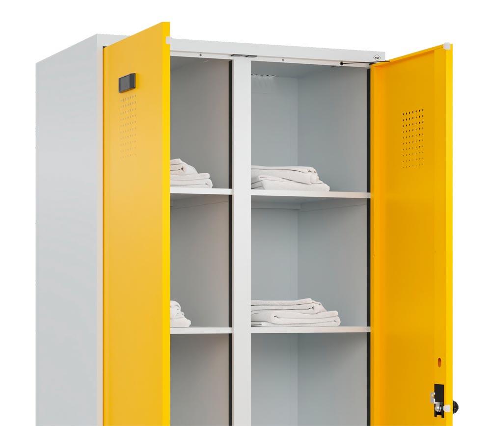 Spind, Kombischrank Premium Plus, BxTxH 800x500x1950 mm, 2 Abteile a 400 mm, mit Sockel, Drehriegel, Farbwahl