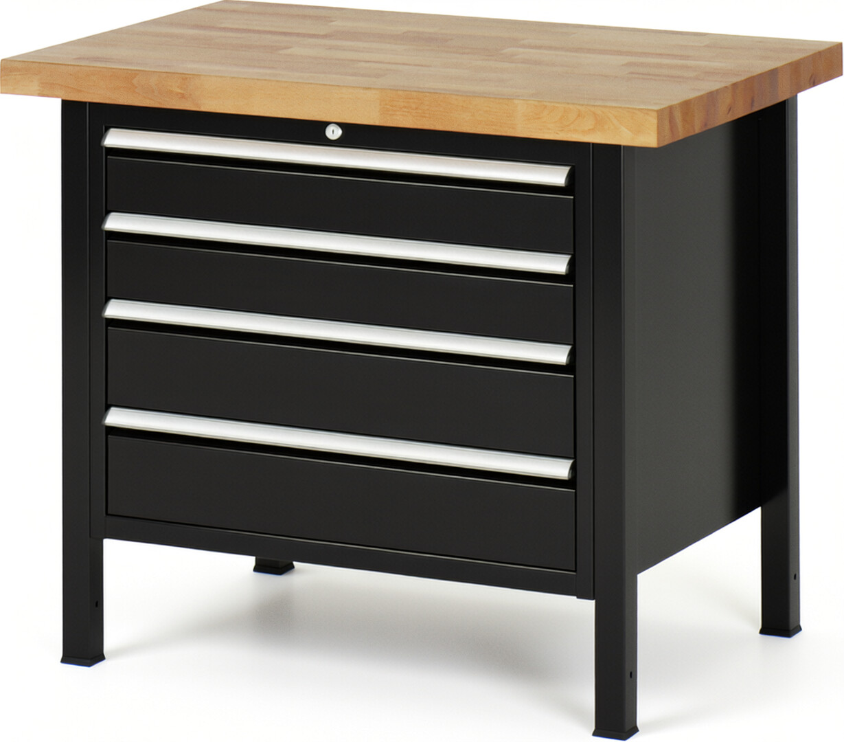 RAU Werkbank schwarz - Breite 100 cm - Tiefe 70 cm - Höhe 84 cm - Buche-Massiv Arbeitsplatte 40 mm