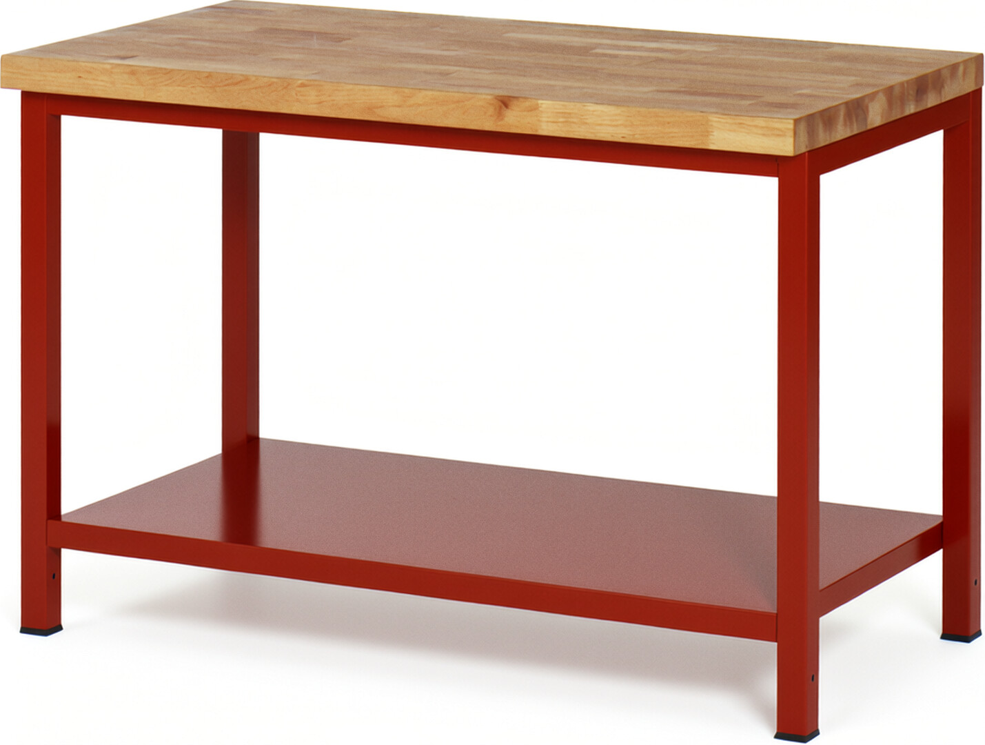 Werkbank Modell 8000 rot, BxTxH 1250x700x840-1040 mm,  Buche-Massiv Arbeitsplatte 40 mm