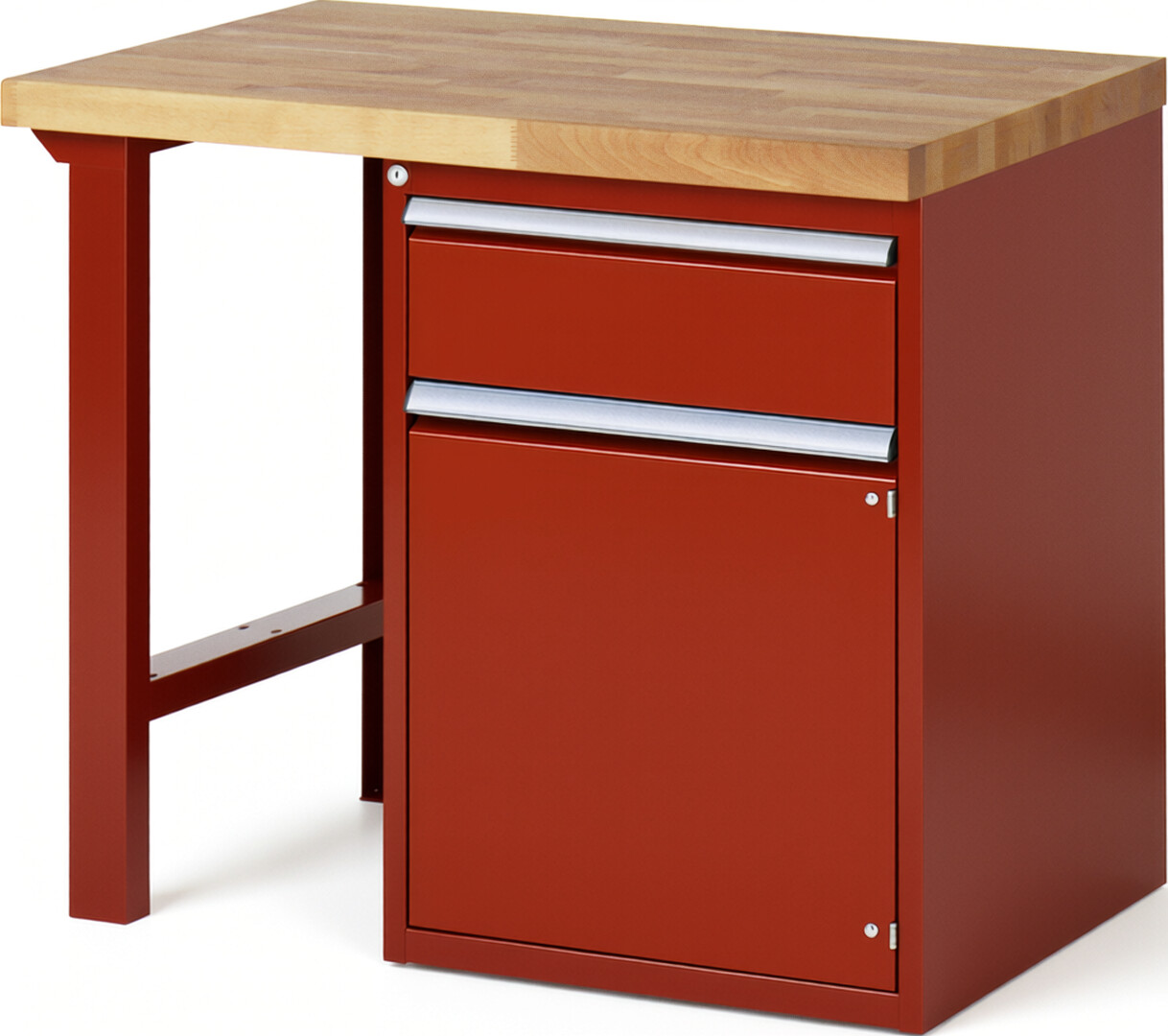 RAU Werkbank rot - Breite 100 cm - Tiefe 70 cm - Höhe 84 cm - Buche-Massiv Arbeitsplatte 40 mm