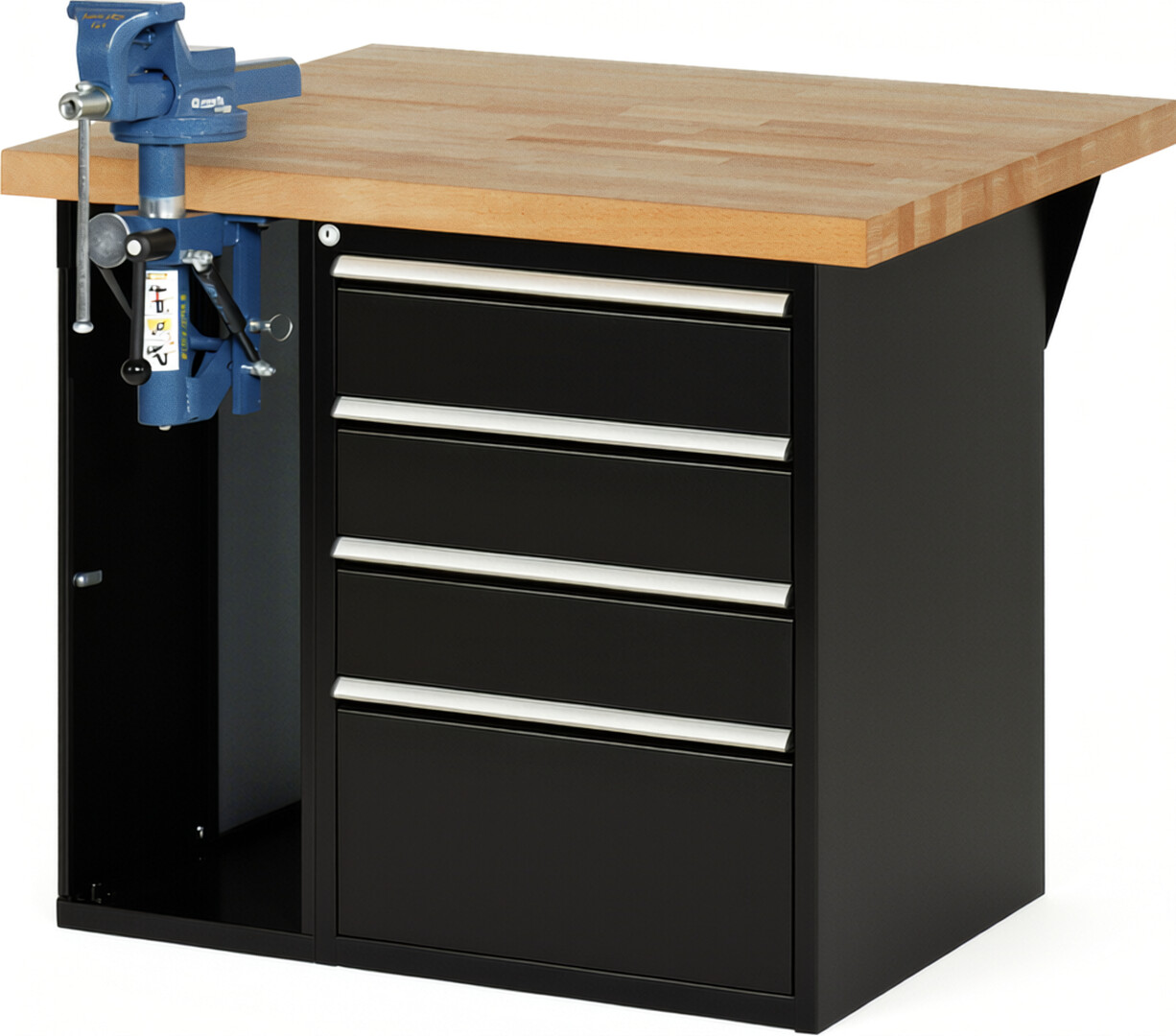 RAU Werkbank schwarz - Breite 100 cm - Tiefe 90 cm - Höhe 84 cm - Buche-Massiv Arbeitsplatte 40 mm