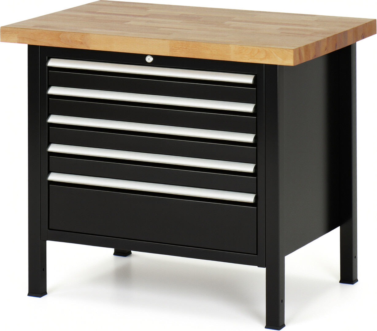 RAU Werkbank schwarz - Breite 100 cm - Tiefe 70 cm - Höhe 104 cm - Buche-Massiv Arbeitsplatte 40 mm