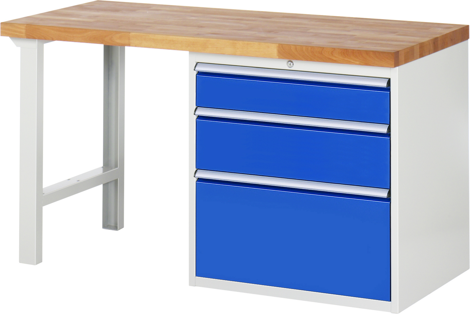 Werkbank Modell 7608 rot - schwarz, BxTxH 1500x700x890 mm,  Buche-Massiv Arbeitsplatte 40 mm,  3 Schubladen mit  Auszug 90 %