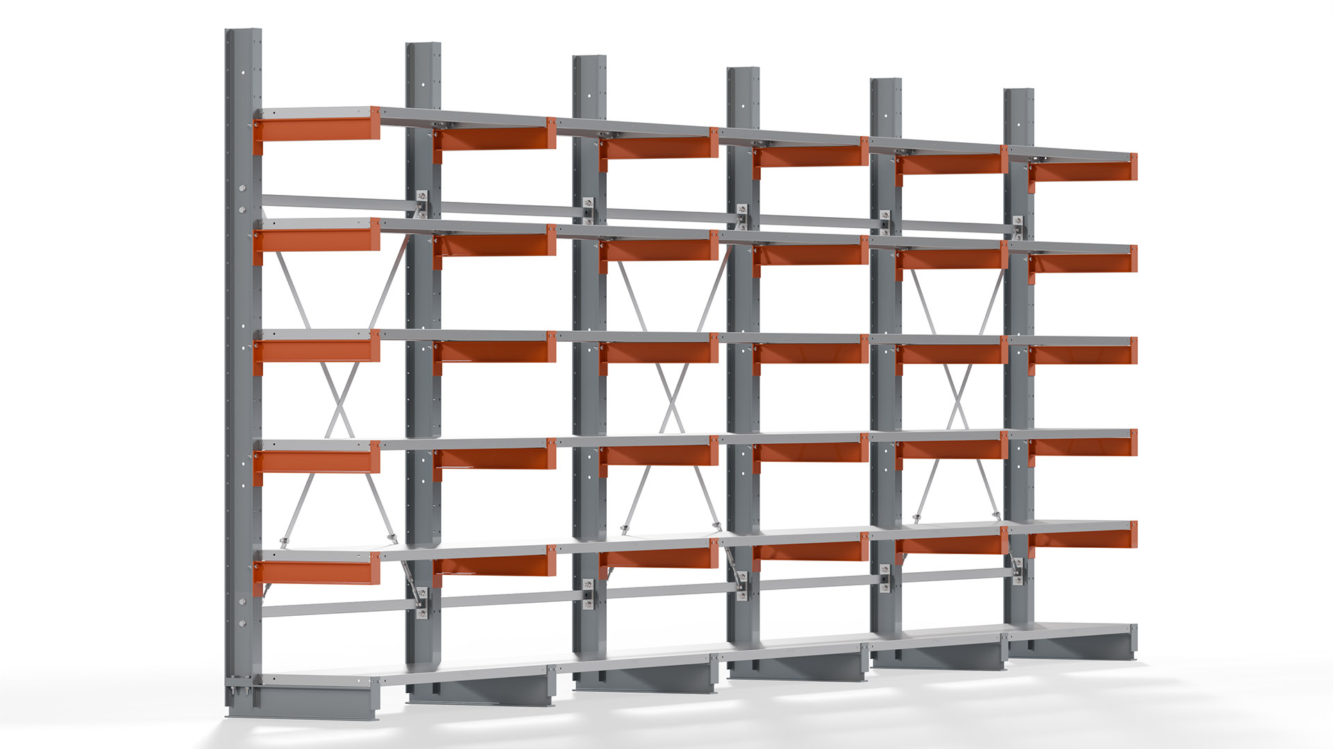 Kragarmregal KARL basic - lackiert - Breite: 640 cm - Höhe: 250 cm - Tiefe: 50 cm - Traglast je Kragarm: 870 kg - einseitig