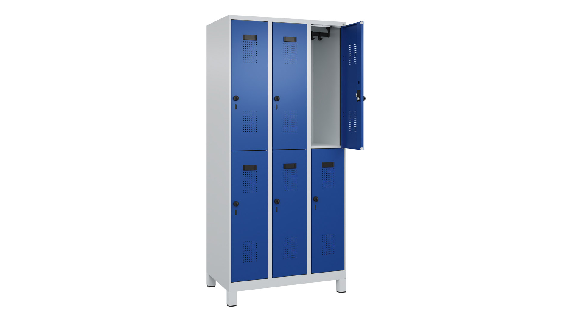 Garderobenspind doppelstöckig, Breite 90 cm, Höhe 195 cm, Tiefe 50 cm, 6 Fächer