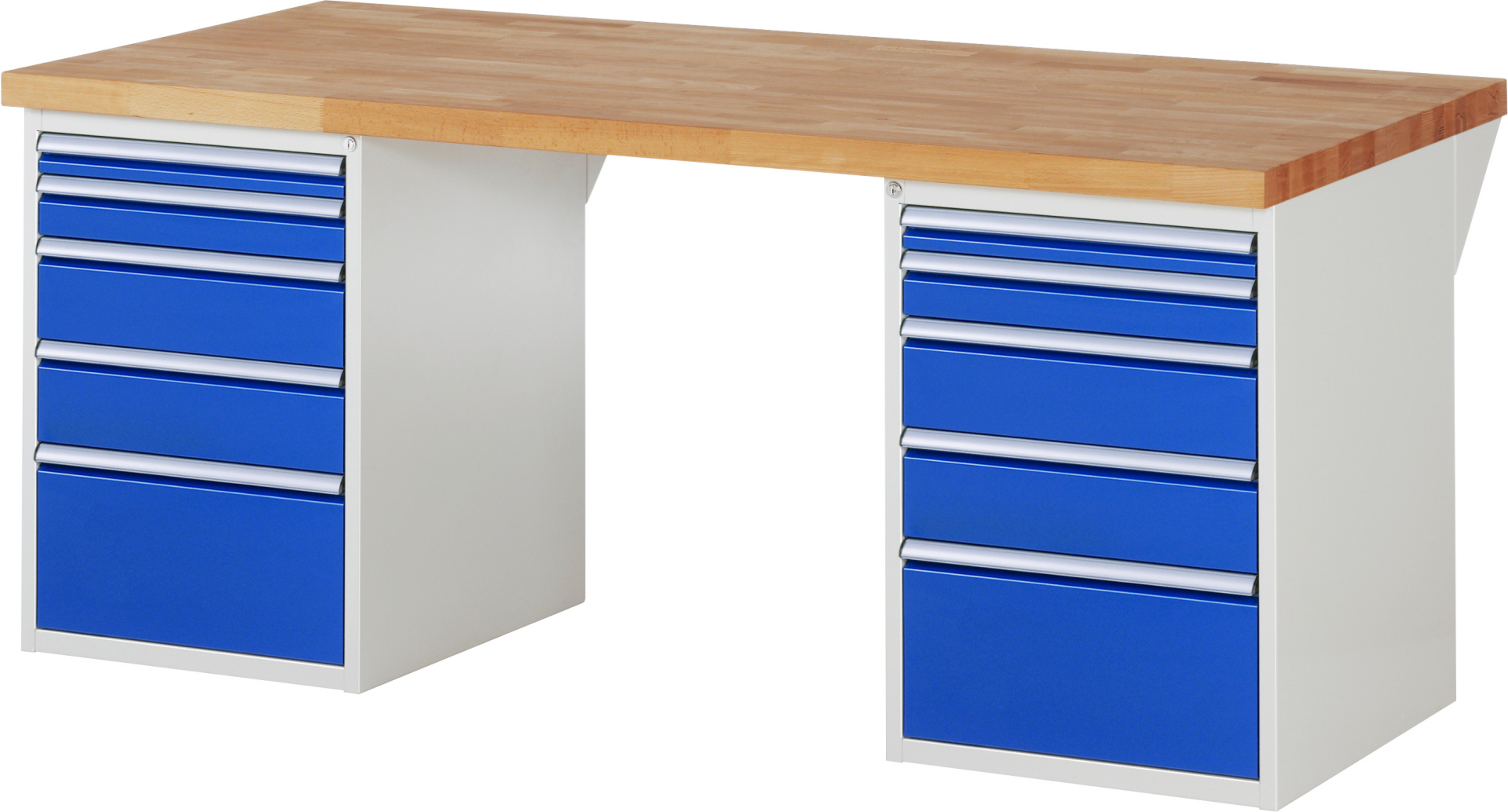 Werkbank Modell 7511 rot - schwarz, BxTxH 2000x900x840 mm,  Buche-Massiv Arbeitsplatte 40 mm,  10 Schubladen mit  Vollauszug 100 % und  SoftClosing