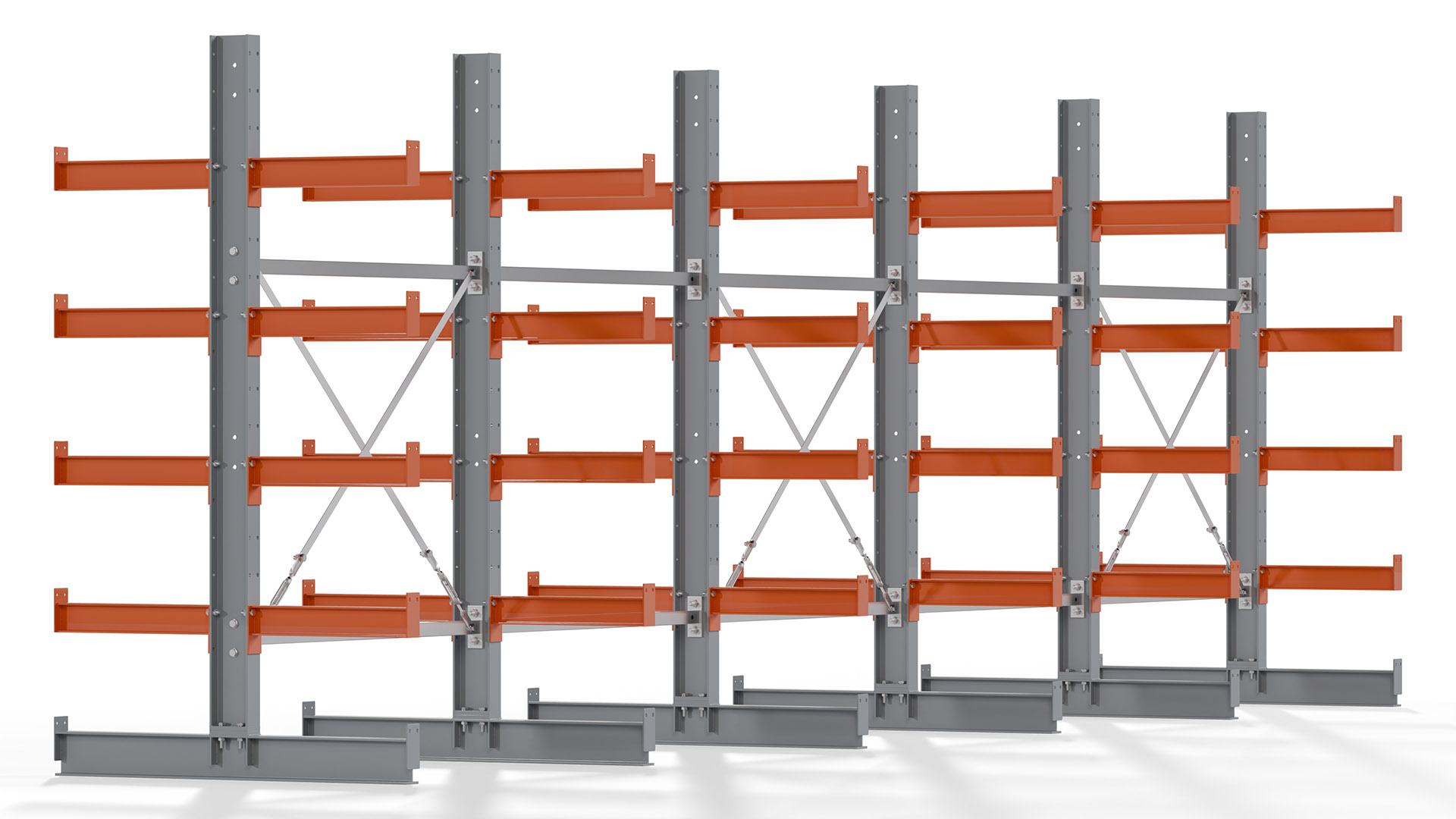 Kragarmregal KARL basic - lackiert - Breite: 640 cm - Höhe: 200 cm - Tiefe: 50 cm - Traglast je Kragarm: 870 kg - beidseitig