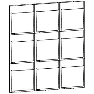 Wand-Prospekthalter, 9xDIN A4, BxTxH 852x59x978 mm, glasklar, inkl. Montageschiene + Befestigungsmaterial