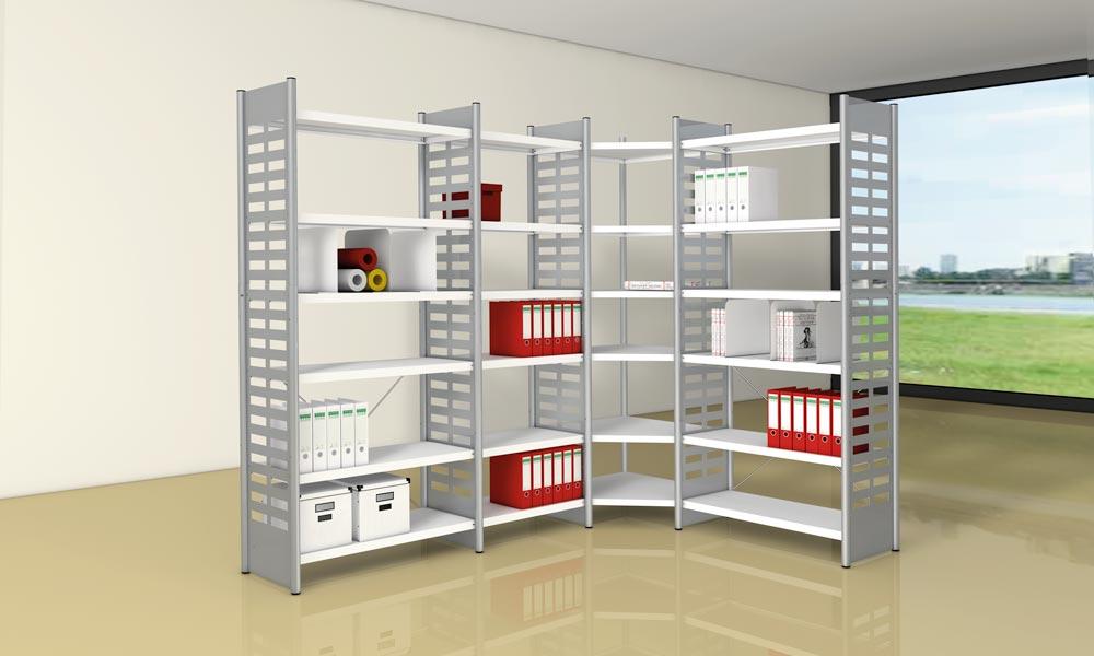 Büroregal, BxTxH 1000x400x2200 mm, 5 Böden, alusilber/lichtgrau, OHNE Abschlussrahmen