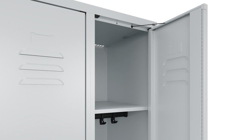 Spind, Kombischrank Premium Plus, BxTxH 800x500x1950 mm, 2 Abteile a 400 mm, mit Füßen, Drehriegel, RAL 7035