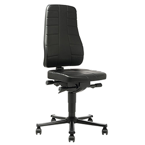 Arbeitsdrehstuhl mit Sicherheitsgasfeder, Sitz Kunstleder, schwarz, mit Rollen, Sitz Höhe 450-600 mm