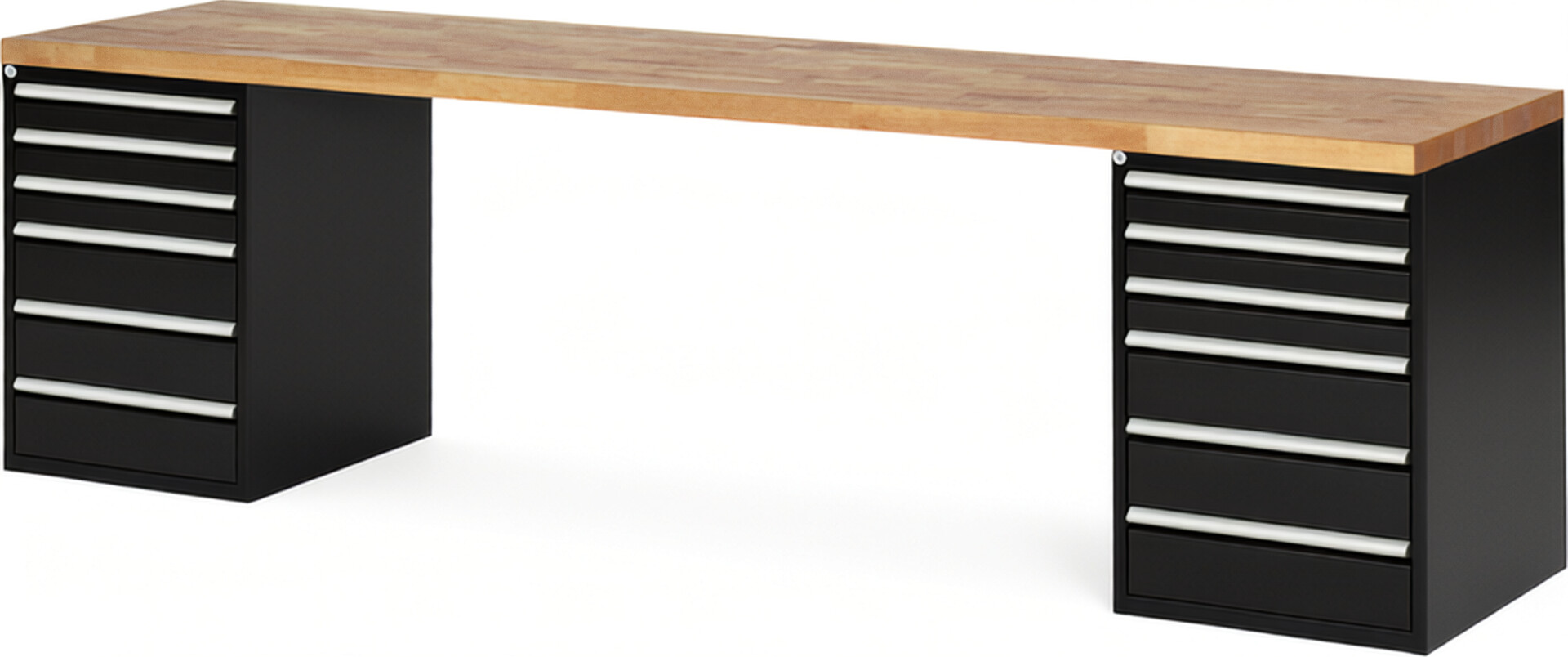 RAU Werkbank schwarz - Breite 300 cm - Tiefe 70 cm - Höhe 84 cm - Buche-Massiv Arbeitsplatte 40 mm