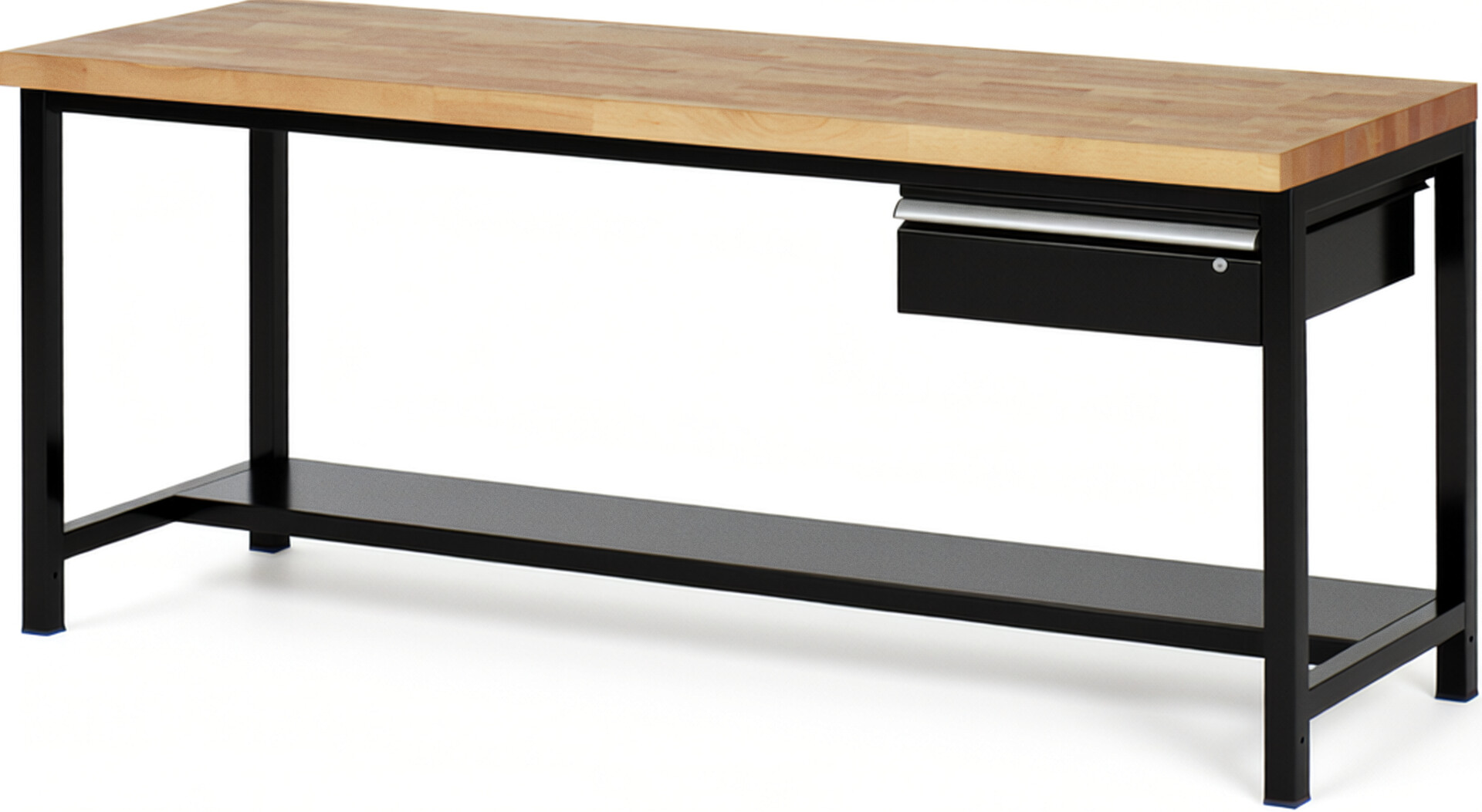 Werkbank Modell 8001 schwarz, BxTxH 2000x700x840 mm,  Buche-Massiv Arbeitsplatte 40 mm,  1 Schublade mit  Auszug 90 %