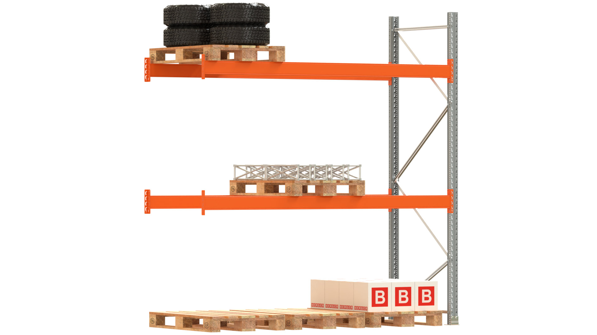 Palettenregal ARTUS - Anbaufeld - Breite 278,5 cm - Höhe 300 cm - Tiefe 110 cm - 2 Träger Ebenen