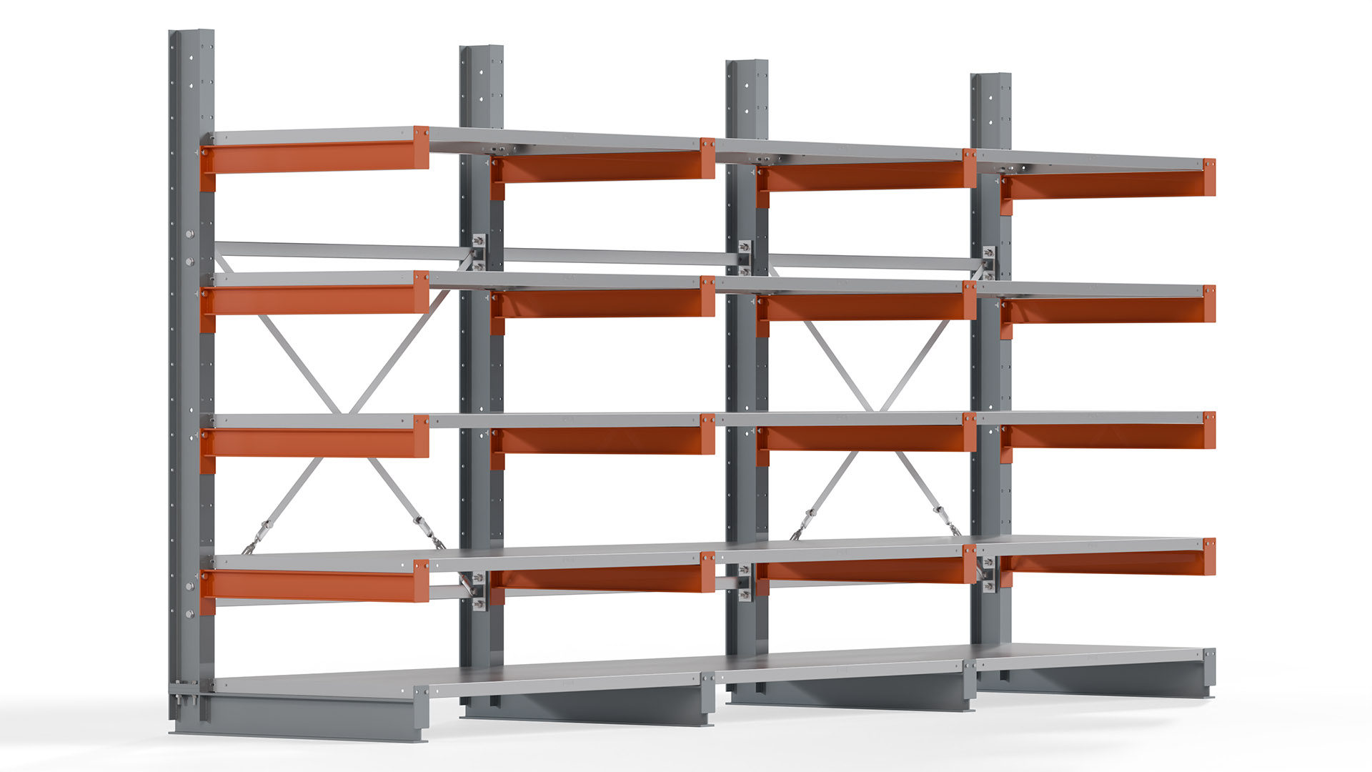 Kragarmregal KARL basic - lackiert - Breite: 384 cm - Höhe: 200 cm - Tiefe: 80 cm - Traglast je Kragarm: 550 kg - einseitig